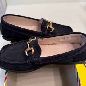 Little Eric Italian Navy Loafers with Gold Buckle